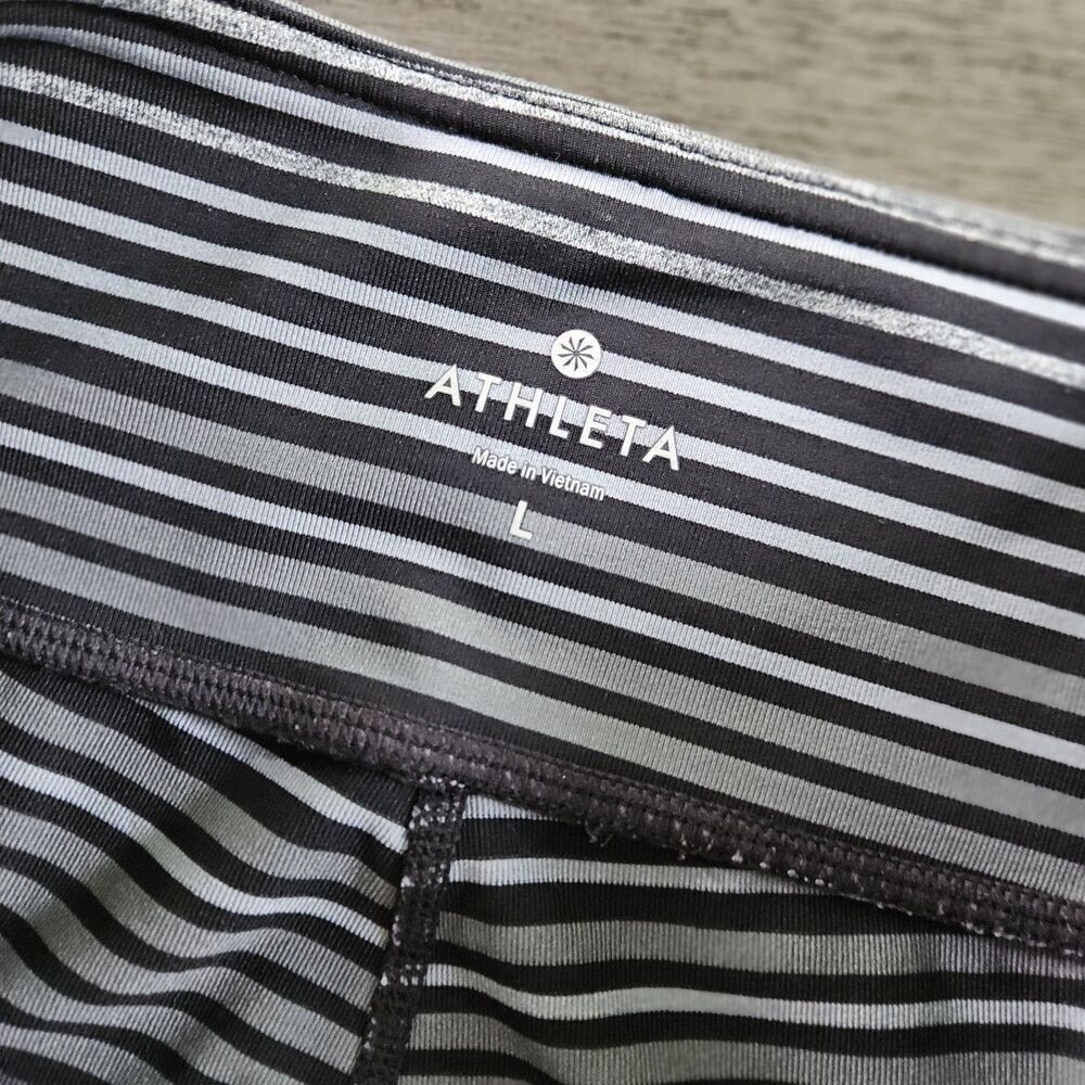 Athleta Athletic Leggings Womens L Gray Striped Workout Running Gym Exercise - Picture 6 of 7